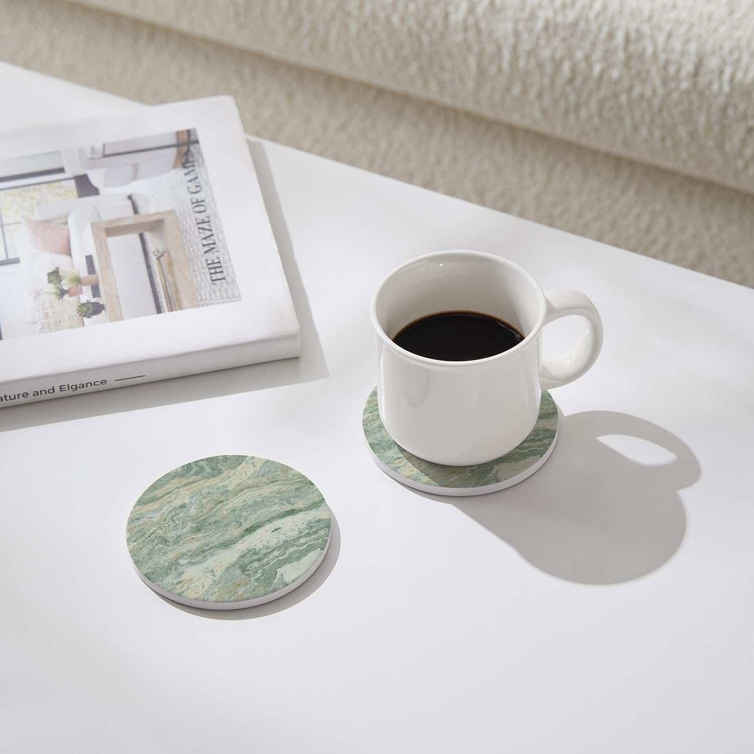 Set of 6 Sage Green Abstract Onyx Marble Coasters with Holder, Absorbent Ceramic Drink Coasters for Table Protection, Coffee Table Decor - Image 3