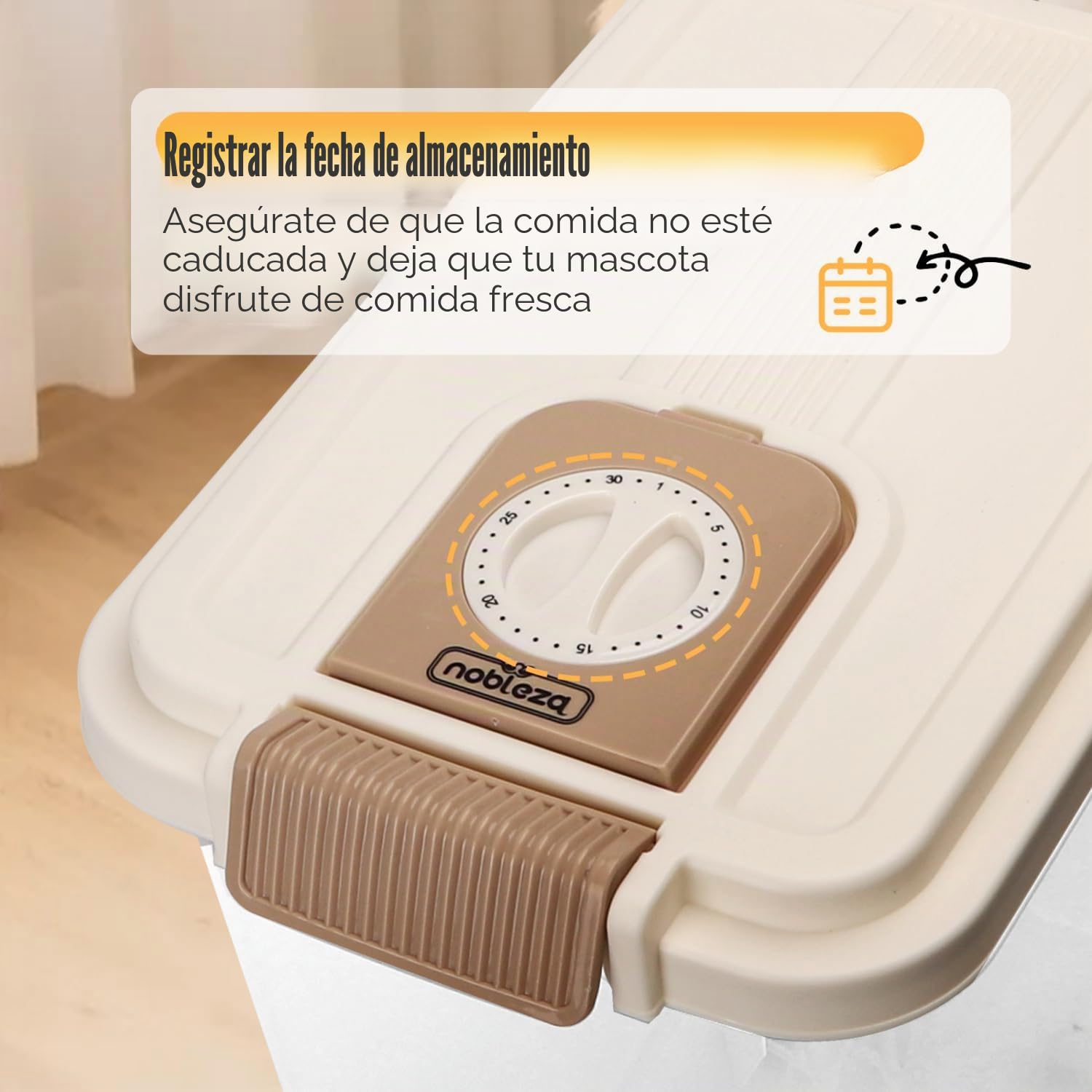 Nobleza 2* Contenedor de Pienso para Mascotas 20L, con Ruedas, Tapa Abatible, Cuchara y Marcador de Fecha, Caja Hermética Transparente para Perros y Gatos