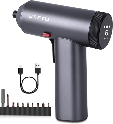 EFFTO Juego de destornilladores eléctricos inalámbricos de 3.7 V, juego de destornilladores pequeños fuertes con par ajustable, destornillador