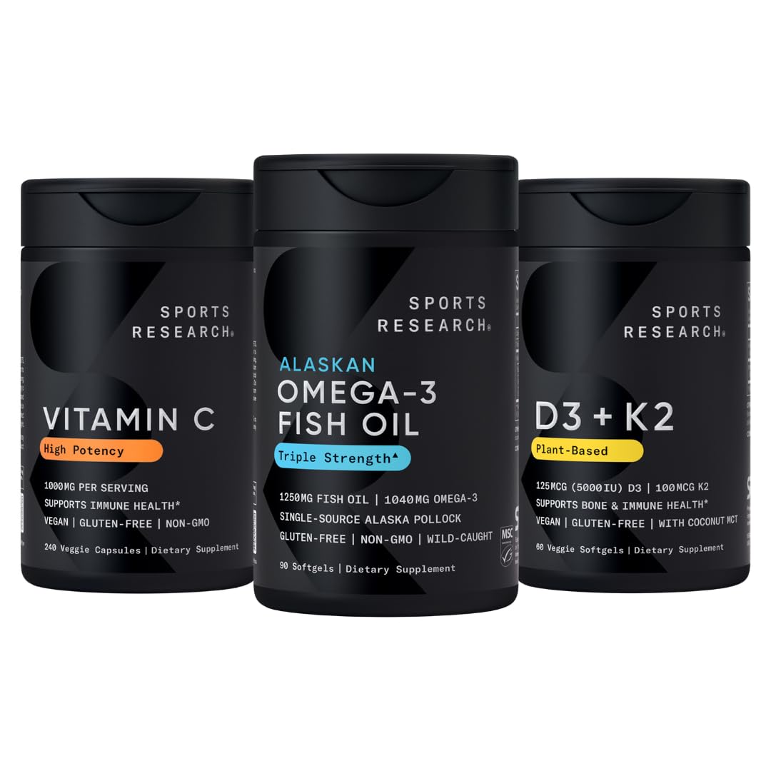 Sports Research® Bundle: Omega-3 Fish Oil with Vegan Vitamin C & D3 + K2