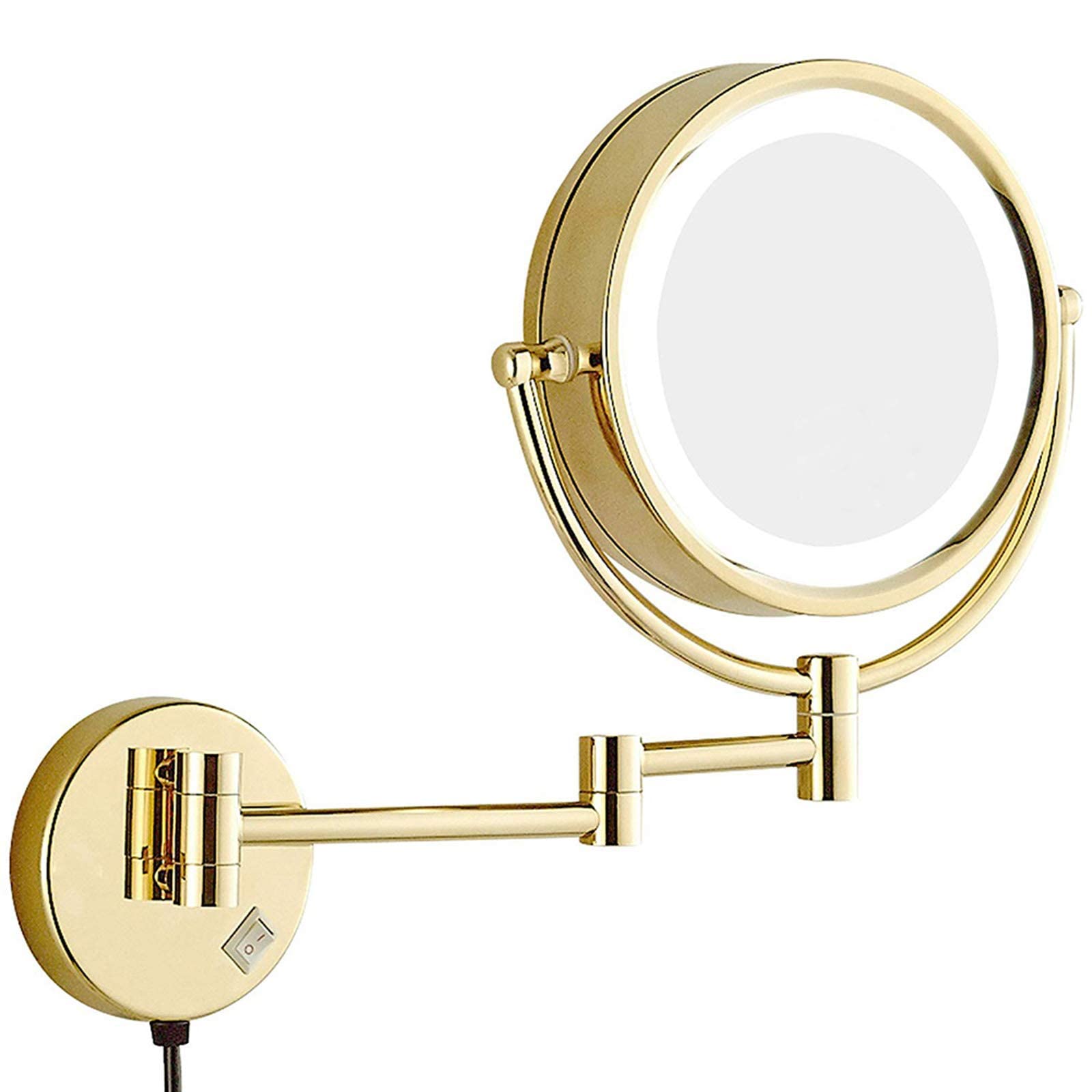Miroir de maquillage mural LED 8,5 pouces grossissement 10X doré à double face pivotant