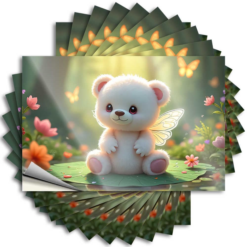 Abipuir - Toolbox stickers, adorable fairy bear in a magical garden, 10 inappropriate motorcycle helmet stickers (8 x 12 cm)