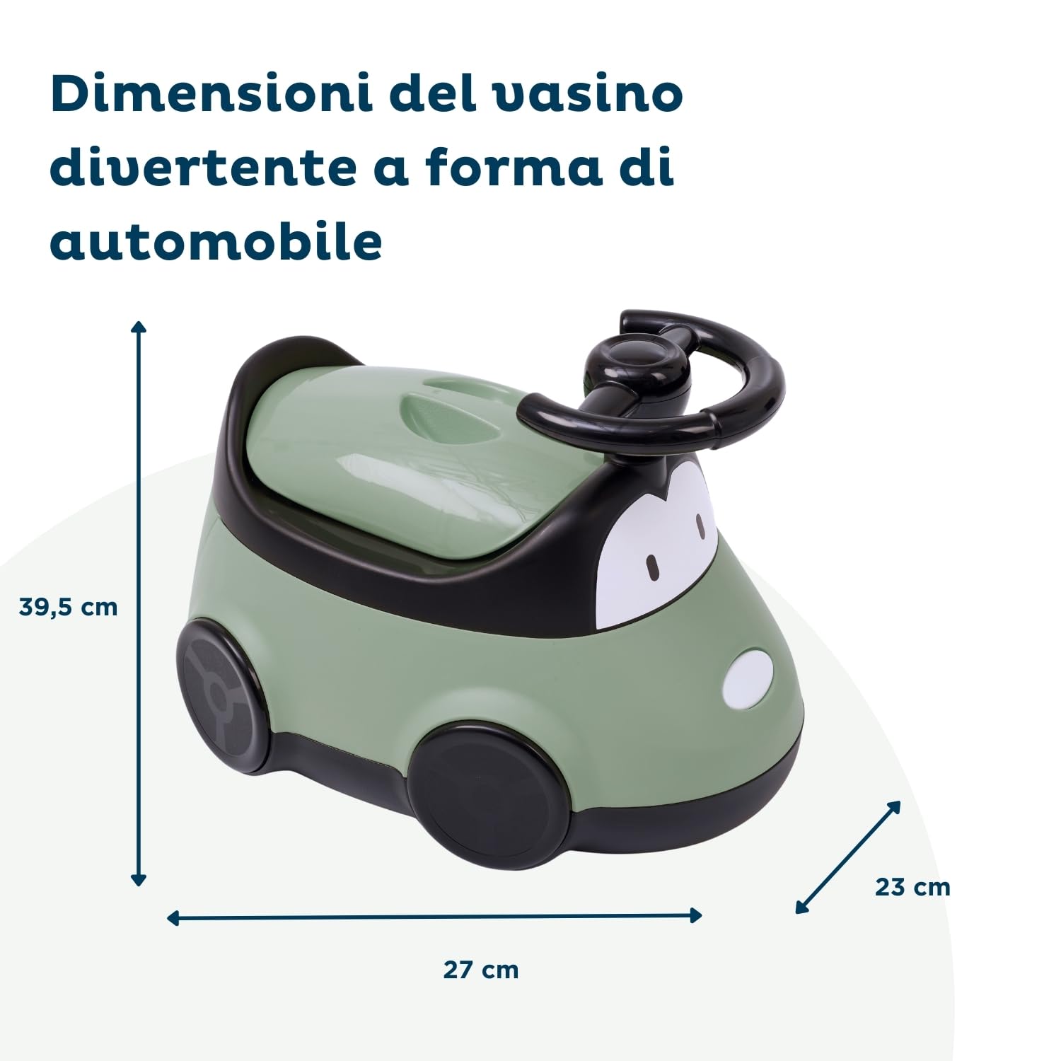 THERMOBABY - Vasino a forma di AUTO - Vasino Macchina - WC per Bambini divertente - Educazione al Vasino - Verde salvia - da 18 mesi in su | Pentola divertente e confortevole per accompagnare l'apprendimento della pulizia a partire da 18 mesi.