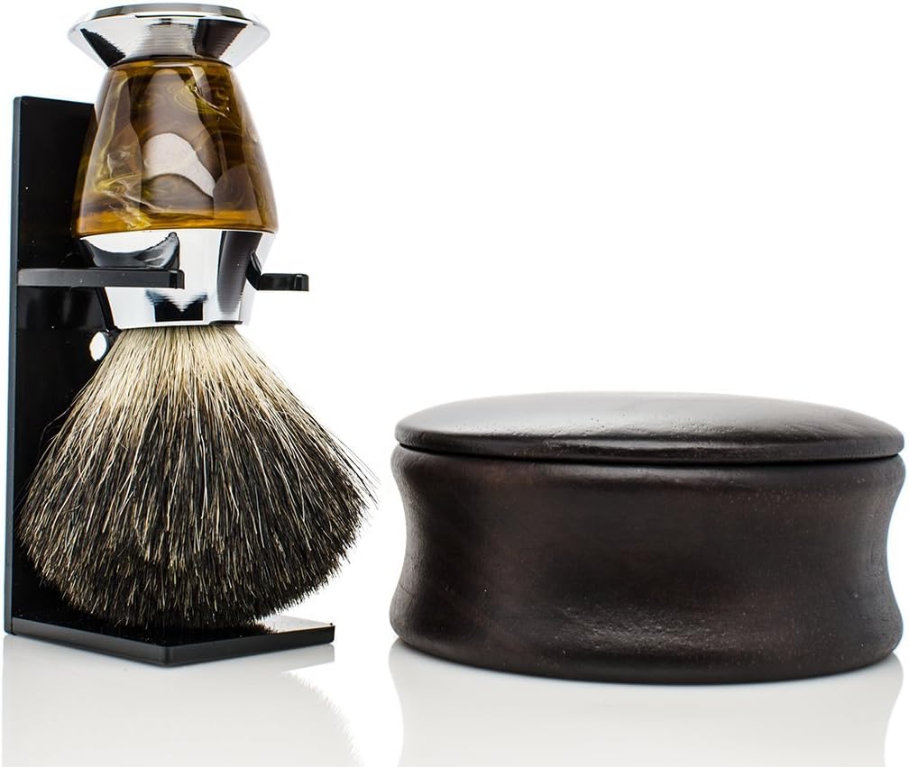Maison Lambert PERSONALIZED Badger Shaving set - Include a wooden shaving bowl, a badger shaving brush and an organic shaving soap. Please your men with this shaving kit! (Black Badger)