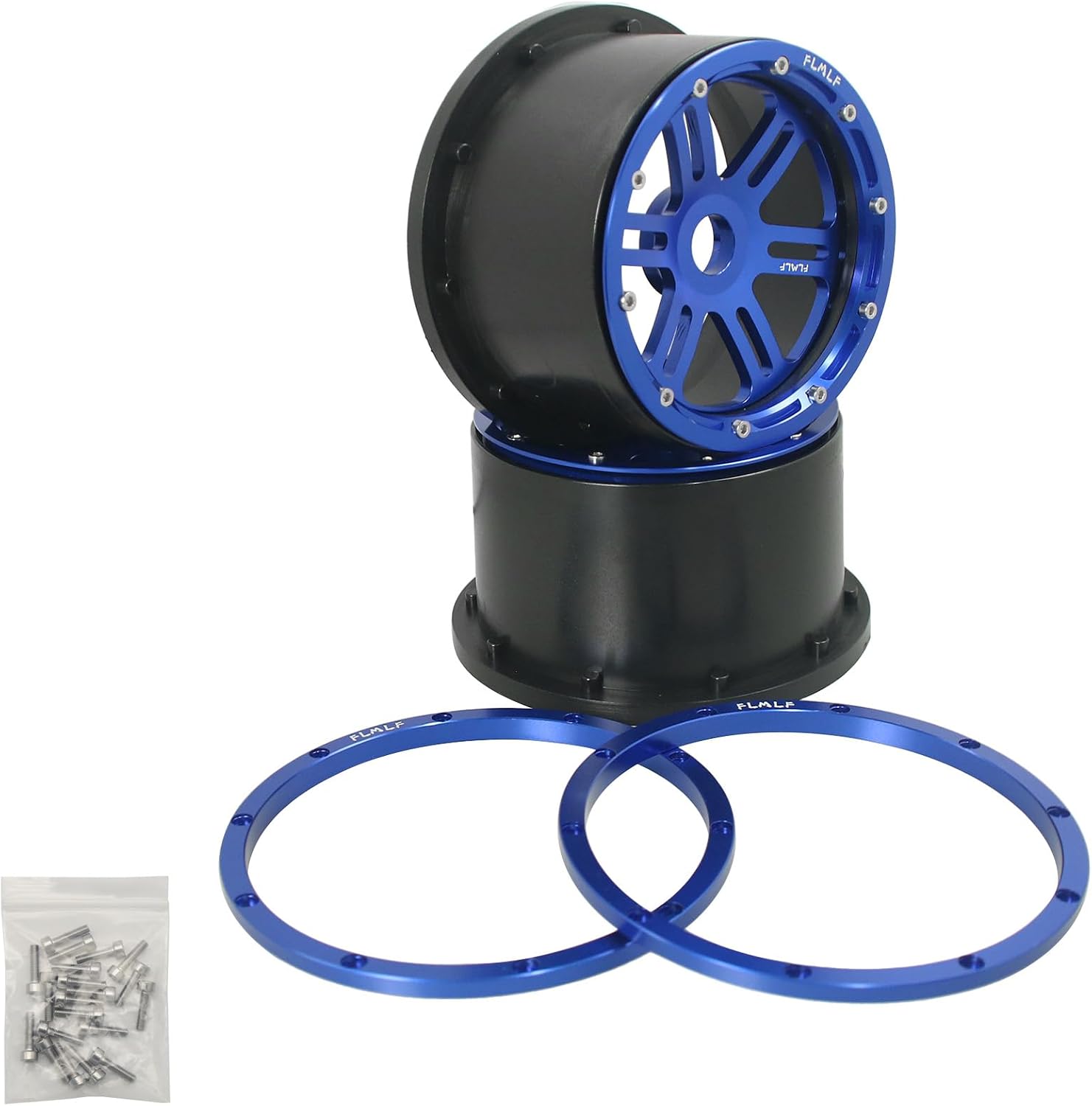 FLMLF Metal Rear Hexagonal Beadlock and Hub Kit Blue for 1/5 HPI Baja 5B RC CAR Parts