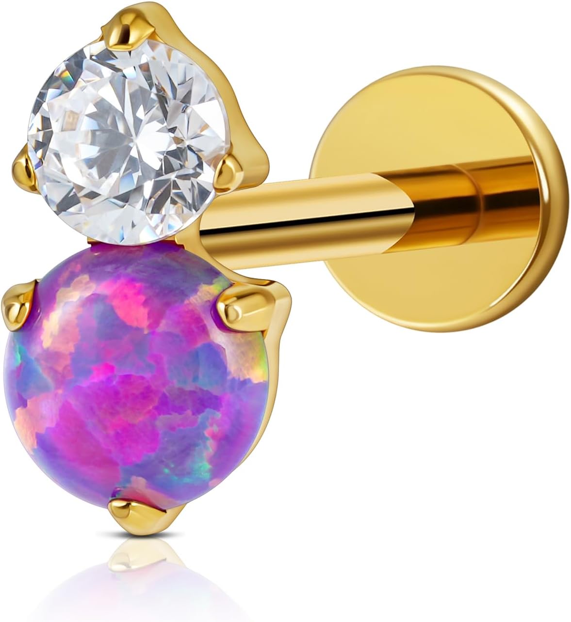 FINE4U 1PC Piercing Jewelry Stud 16G 6mm 8mm - ASTM F136 Titanium Flat back Stud for Conch Tragus Helix Flat