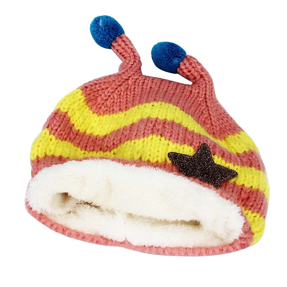 Vinson Kids Winter Cap Shawl Set for 1 Year to 4 Year, Knitted Woolen Hat Scarf Very Warm Children Bee Cap (Yellow & Pink) 1
