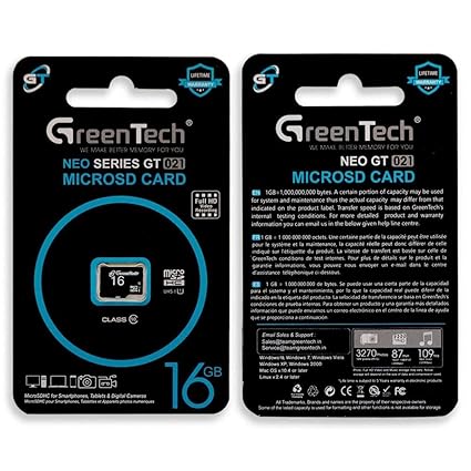 GREEN TECH Memory Card for Smartphones, Tablets, Digital Camera Read Speed 100 MB/s Records Fill Video Storage Card (16 GB)
