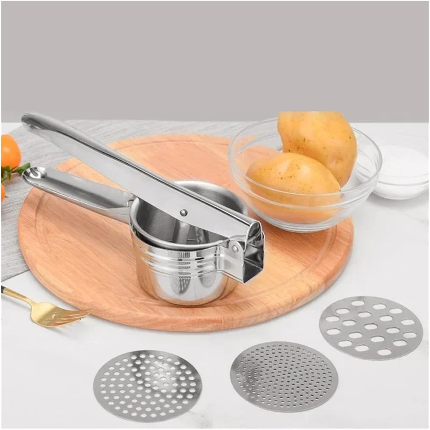 Stainless Steel Manual Press for Mashing, Pressing, and Pureeing Fruits and Vegetables(Side hole style)