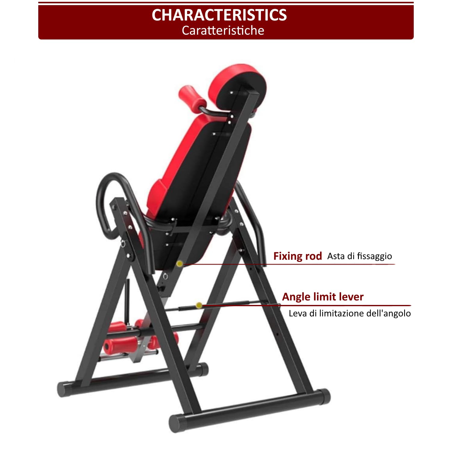 Banc à inversion résistant avec appui-tête machine inversée gravitationnelle avec hauteur réglable 4 angles d'inversion, Rouge et noir