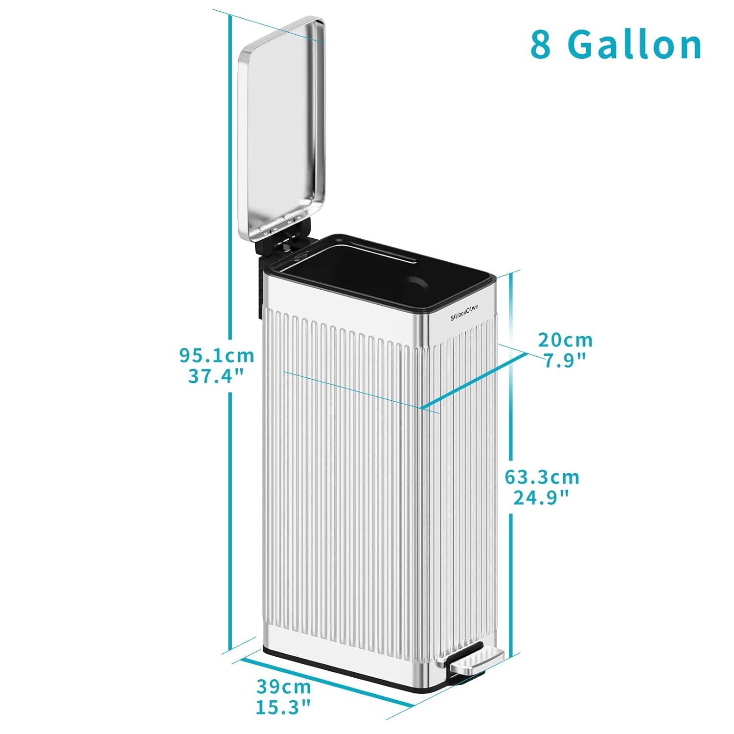 Soft-Close Trash Can with lid，8 Gallon/30L Anti-Fingerprint Stainless Steel Garbage Can with Foot Pedal for Kitchen