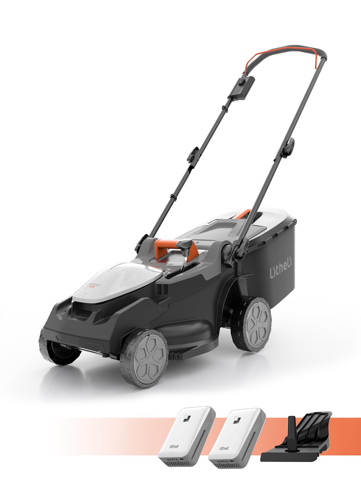 Litheli Tondeuse à Gazon sans Fil 38cm, 2x 20V 4.0Ah, Hauteur Réglable 25-75mm, Bac 40L, 300m²