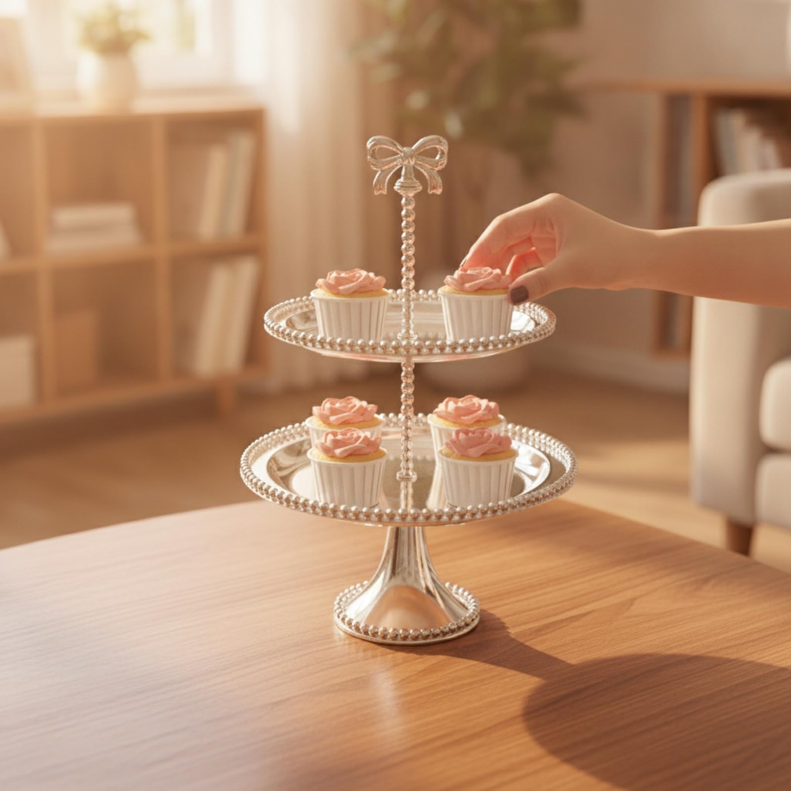 KESOTO Présentoir Gâteau Multi-niveaux Support Pâtisserie Plateau Rond Miroir Colonne Centrale et Base Évasée pour Stabilité Décoration Raffinée Adapté aux , Doré