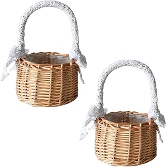 Set of 2 Childrens Wedding Baskets Small Wicker Basket with Handle 11 cm