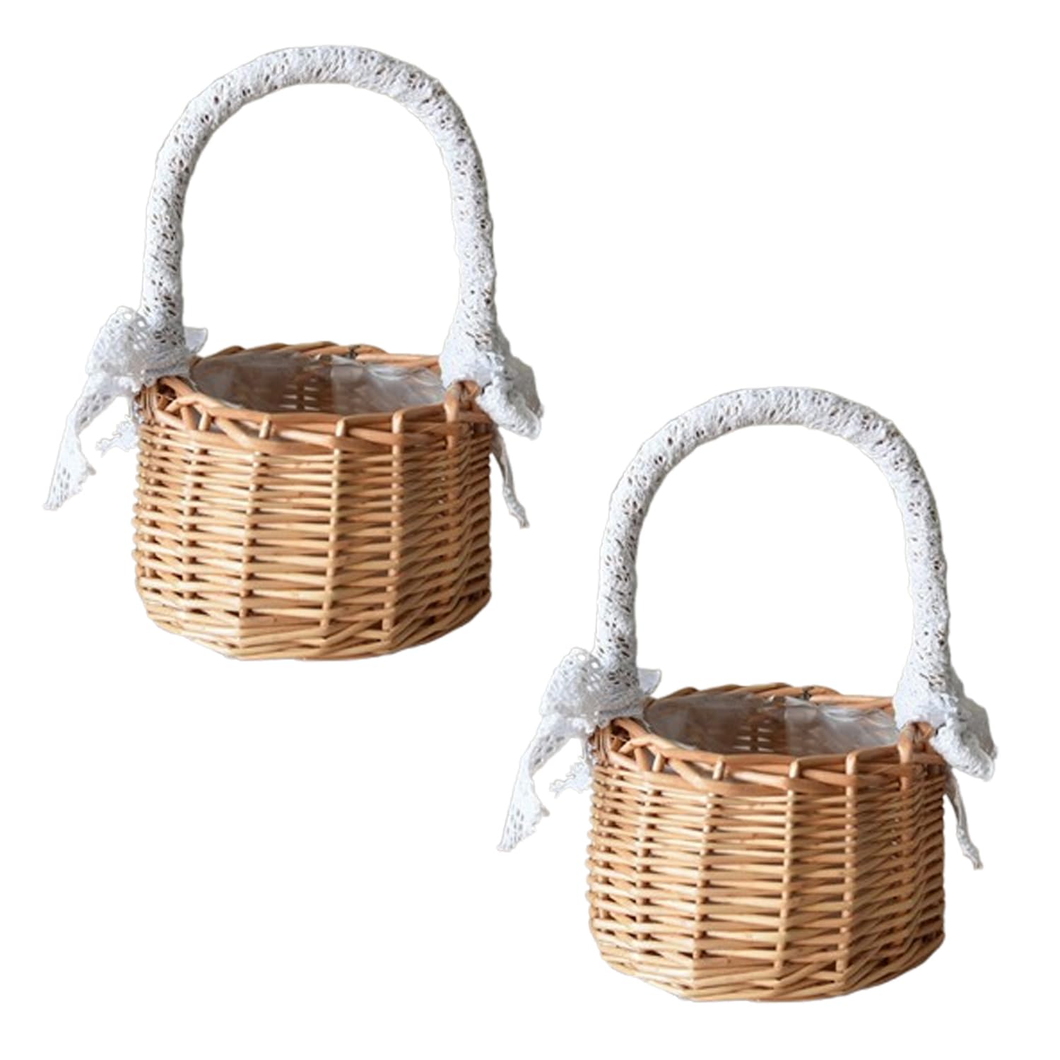 2 Pezzi Cestino Vimini Con Manico, Cesto Per Bomboniere, Mini Cestini Di Vimini, Cestino Vimini Intrecciato Con Nastro, Per Fiori In Vimini Cesti Intrecciati Con Nastro Cerimonie (A, Piccolo)