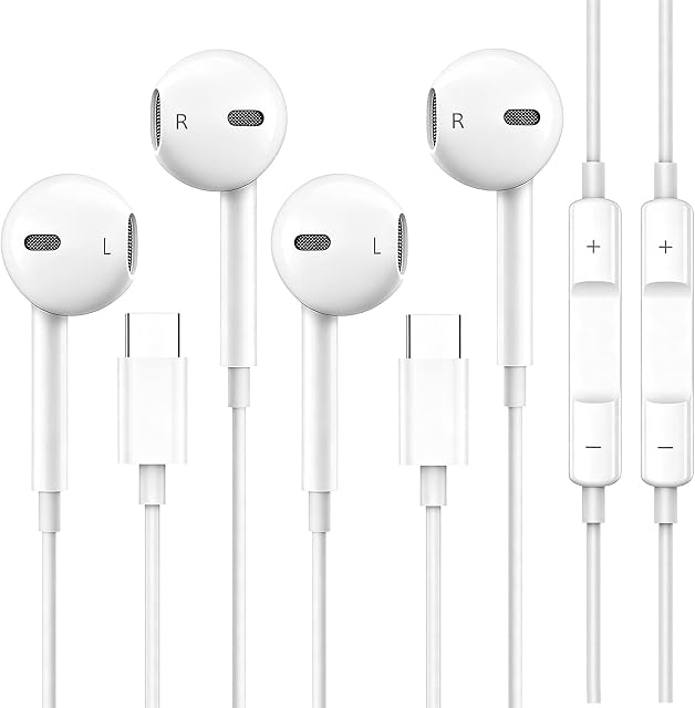 2 Pack USB C Headphones for iPhone 17/16/16e/15 Pro Max/Plus, Type C Earbuds Wired Earphones (Microphone & Remote Control) Noise Cancelling for lPad Pro, Galaxy S23/S22/S21/S20