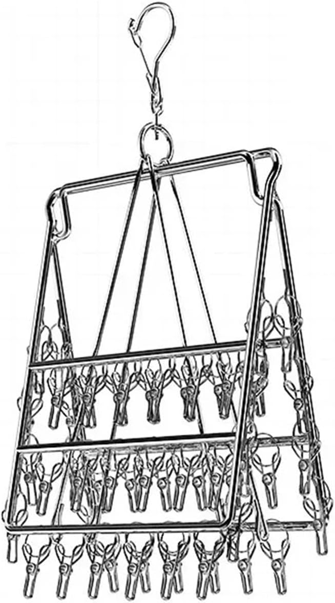 Compatible Foldable Stainless Steel Windproof Laundry Drying Rack Sock Towel Hanger(46clip)