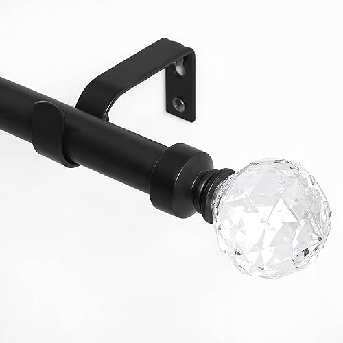 NICETOWN Barras de cortina negras para ventanas de 28 a 48 pulgadas, barra de cortina ajustable de 1 pulgada de diámetro, diseño moderno de remates