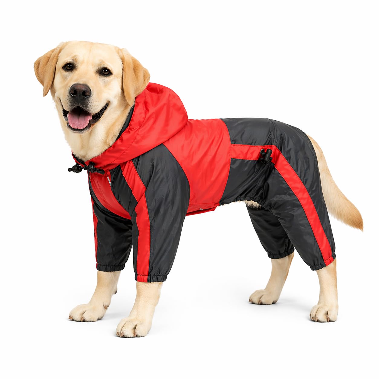 Lovelonglong Alaska Dog Hooded Raincoat, Golden Retriever Rain Jacket Poncho Waterproof Clothes with Hood Breathable 4 Feet Four Legs Rain Coats for Large Huge Dogs Red L-XL+ โ image 1