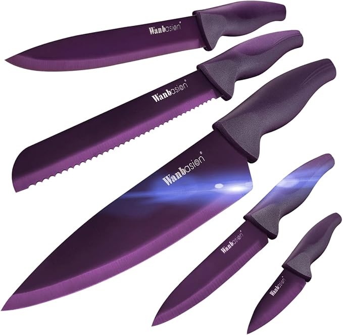 Amazon.com: Wanbasion Purple 5 Piece Knife Set for Kitchen Professional, Stainless Steel ...