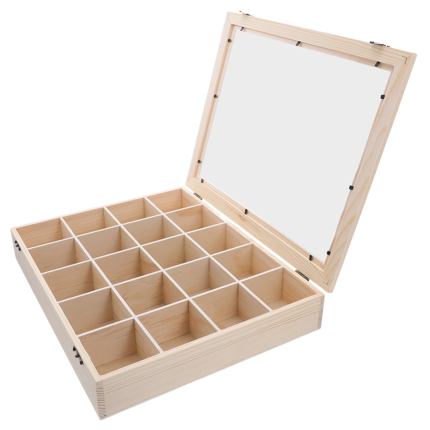 Boîte de rangement en bois beige compartiments collection de minéraux