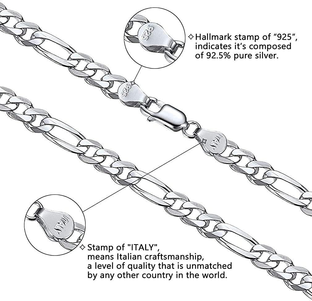 Savlano 925 Sterling Silver 9.5mm Italian Solid Figaro Link Chain Necklace Comes With a Gift Box For Men & Women - Made in Italy - Image 2