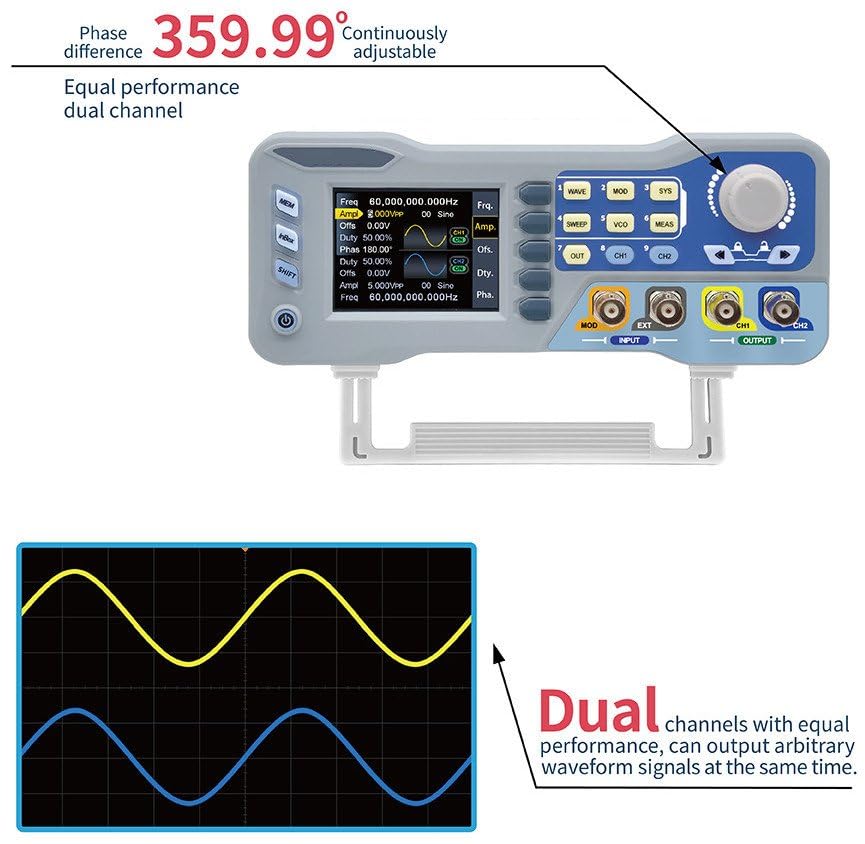 Image of 80MHz Dual Channel Signal Generator, Arbitrary Waveform Function Generator, Frequency Counter Meter, 275MSa /s 14Bits 2.8 inch Display