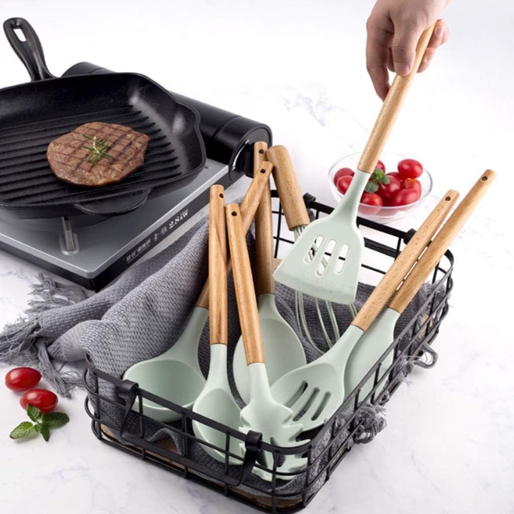 Kochutensilien, 11-teiliges Küchenutensilien-Set aus Silikon, Kochutensilien – hitzebeständige Küchenutensilien, Holzgriff, Löffel, Kochutensilien-Sets