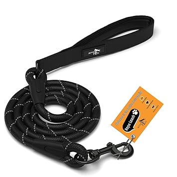 Active Pets Heavy Duty Nylon Dog Leash | 3M Highly Reflective Dog Rope Leash | Soft Padded Handly Dog Belt for Medium Large Dogs Walking Running Leash (Black)