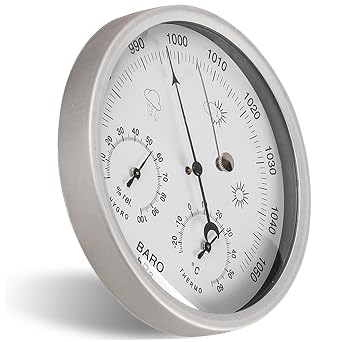 Weather Station, 3-in-1 Barometer, Thermometer, Hygrometer, Silver, Mechanical, Compact, No Display, Manual Powered