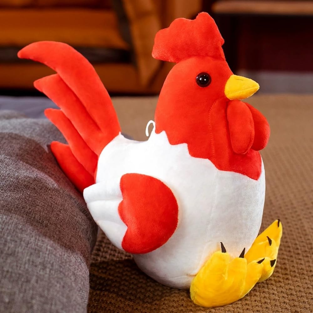 Large Stuffed Chicken- 12 Inch Large Chicken Stuffed Animal Plush Rooster - Plush Stuffed Animal Toy (Red and white chicken)