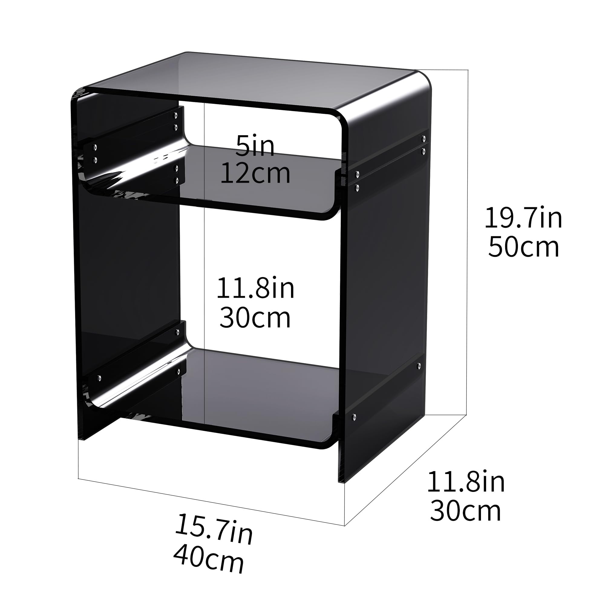 Tavolino in Acrilico Trasparente per Giradischi, Comodino con Ripiano Portaoggetti (scuro, 40×30×50 cm)