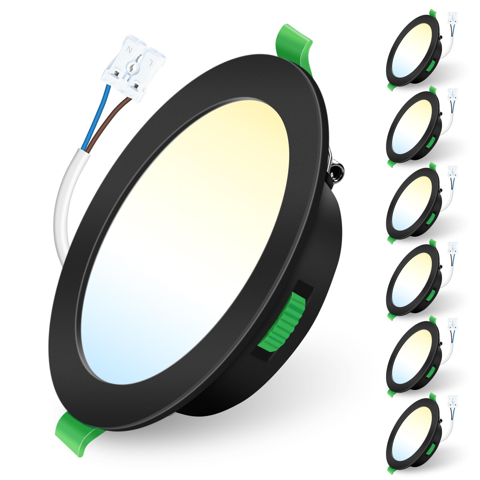 ALUSSO LIGHTING 6 sztuk reflektorów LED do zabudowy, 10 W, 750 lumenów, 230 V, możliwość ściemniania, 3000 K/4000 K/6500 K, ultra cienkie, IP44, lampy sufitowe, lampy do zabudowy do łazienki, kuchni
