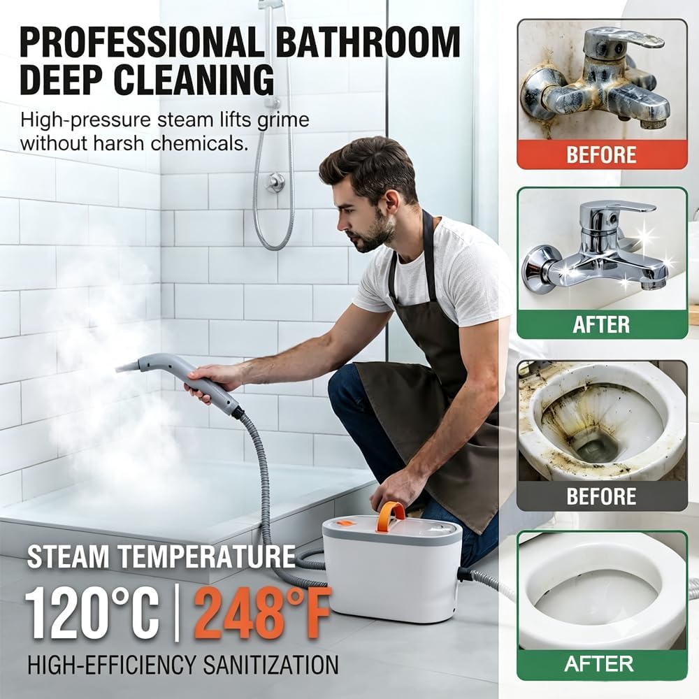 Pineyplace Household Steam Cleaner，High Temperature 120°C Professional Deep Cleaning System for Home Kitchen Bathroom Tile Grout Car Detailing, Handheld Portable Device for Stain and Odor Removal