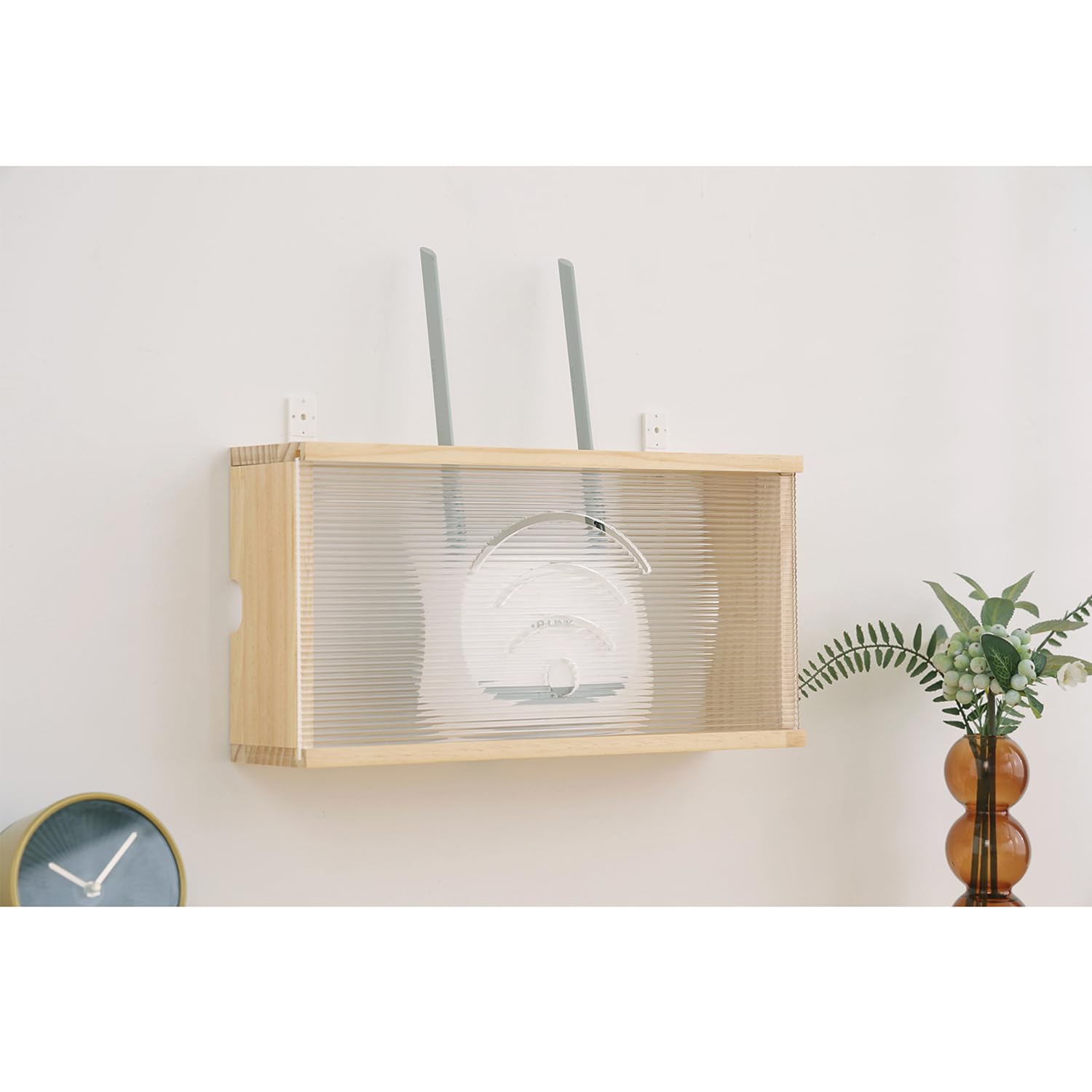 Półka do routera, pudełko do przechowywania routera Wi-Fi, organizer na kabel, organizer do routera, pudełko do przechowywania routera WiFi do ukrycia routera Wi-Fi i kabli (Legno)