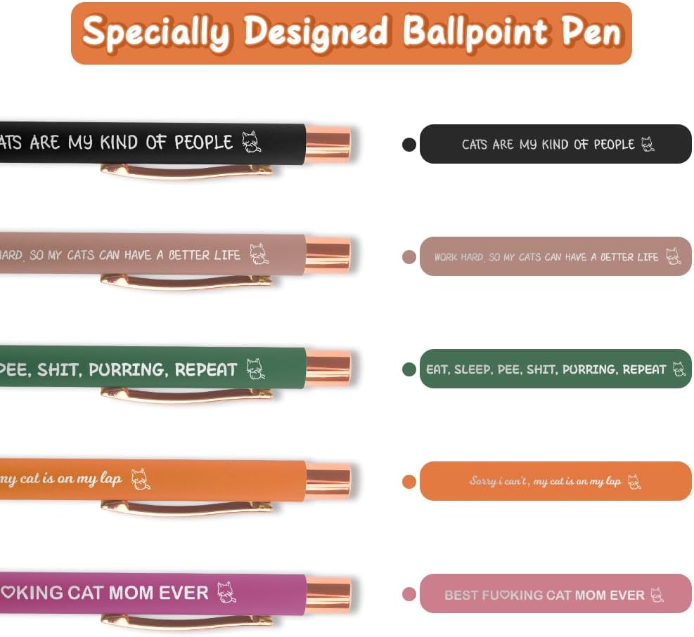 Cat Mom Gifts for Women - Gifts for Cat Lovers Ballpoint Pens 5pcs For Women Personalized Cats Themed Christmas Mother's Day Valentine's Day Gift For Cats Mom Lovers Owners - Image 6