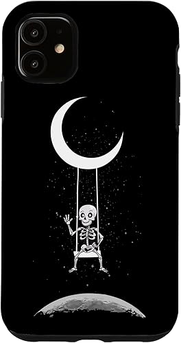 Funda de Halloween espeluznante para iPhone 11 con diseño de esqueleto en la luna