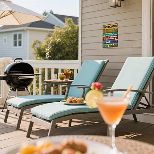 Miniatura 6 de Letrero de metal retro con texto en inglés "Welcome to our Patio ", decoración de pared de 8 x 12 pulgadas, para terraza, barbacoa, fiesta, sala de