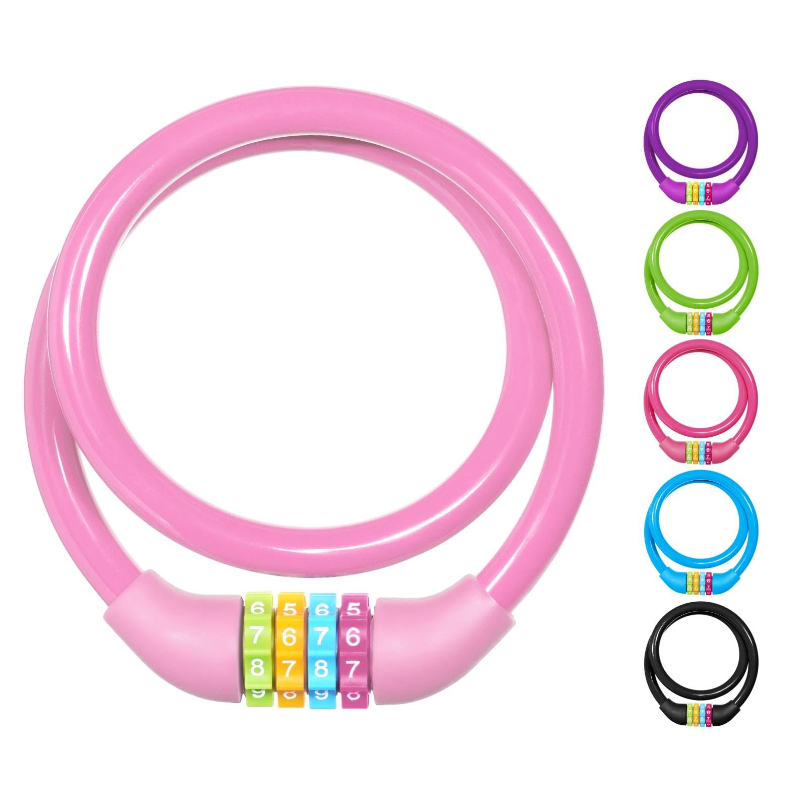 Ainiv Bicycle Lock, 4 Digits Electric Scooter, Anti-Theft Padlock, for Electric Scooters for Bicycle, Motorcycle, Scooter, Skateboard (65cm-Pink)