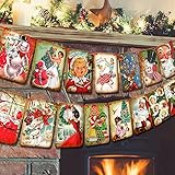 Christmas Decorations Vintage Style Christmas Banner,Traditional Victorian X-mas Bunting, Vintage Style Santa X-mas Decorations Indoor for Home Office Party Fireplace Mantle