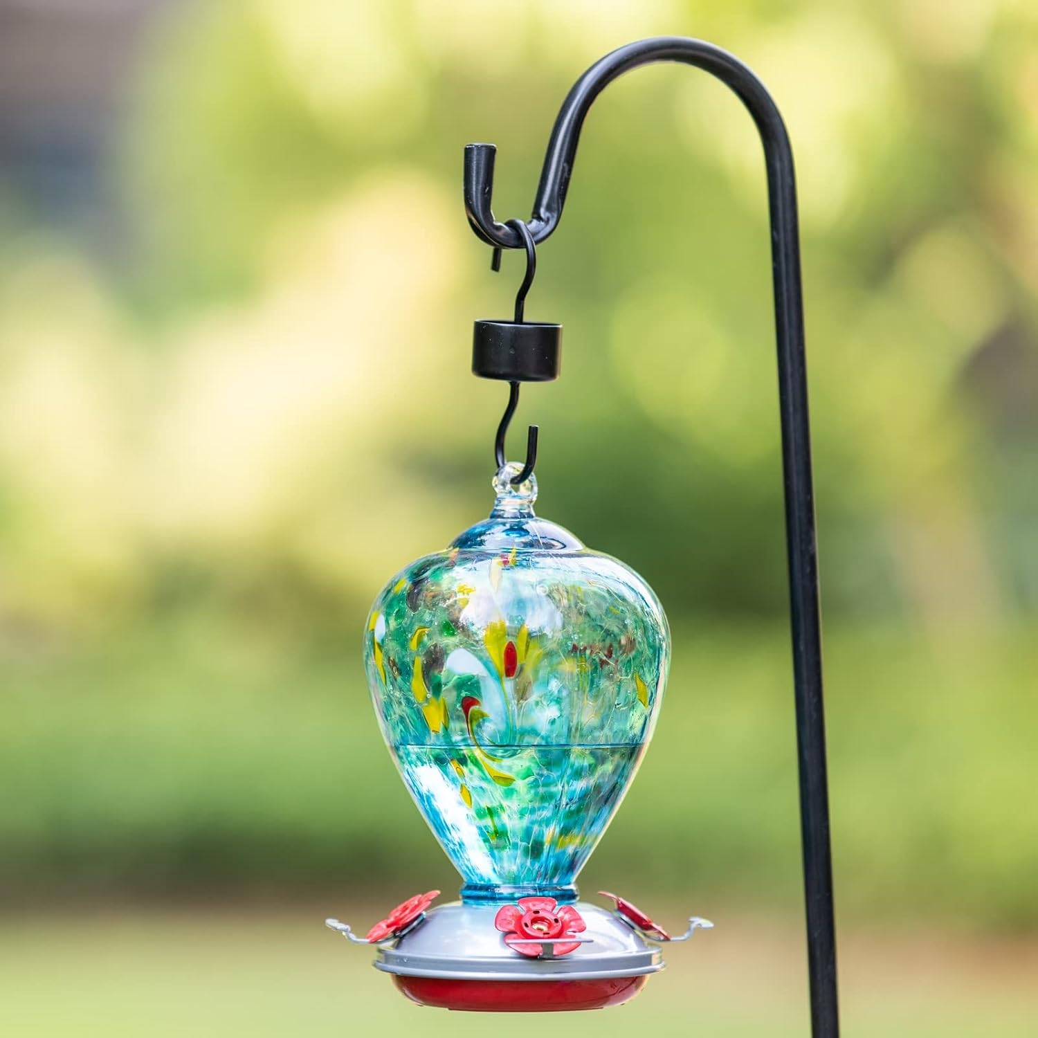 Muse Garden Hummingbird Feeders for Outdoors Hanging, Blown Glass Hummingbird Feeder Unique Gifts for Women, Containing Ant Moat, Garden Decor, 34 Ounces, Blue Chatoyant image 4