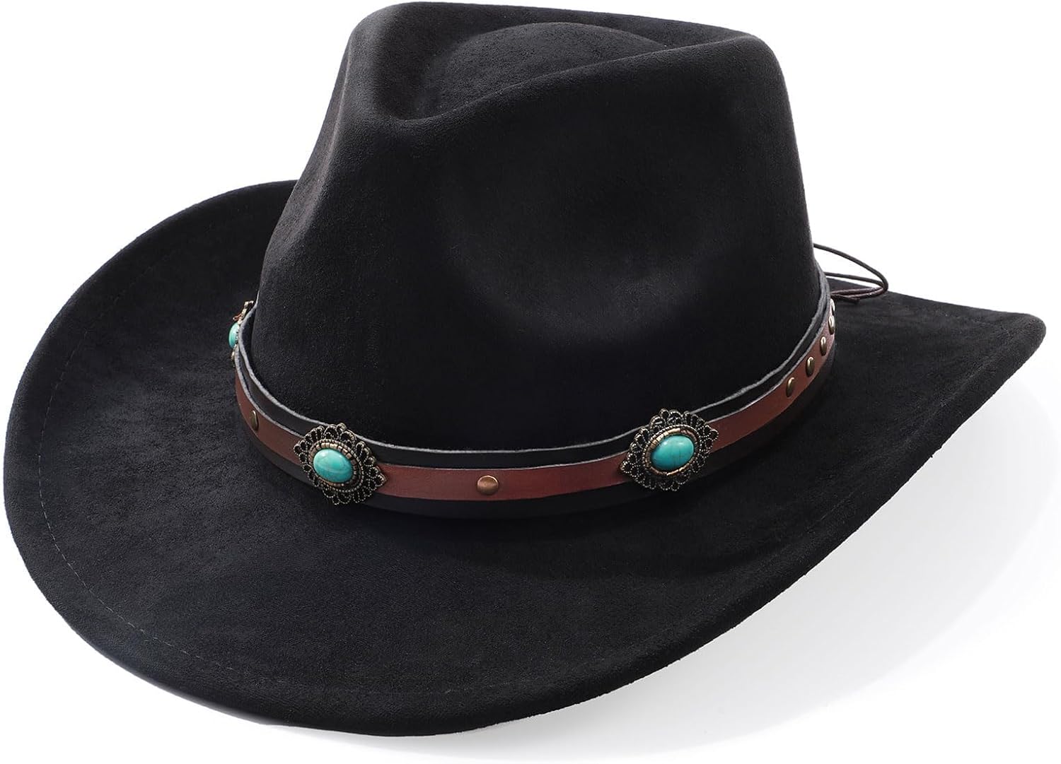 SANSTHS Cowboy Hats for Men Women Cowgirl Hat Wide Brim Felt Hats Western Leather Cowboy Hats for Lover