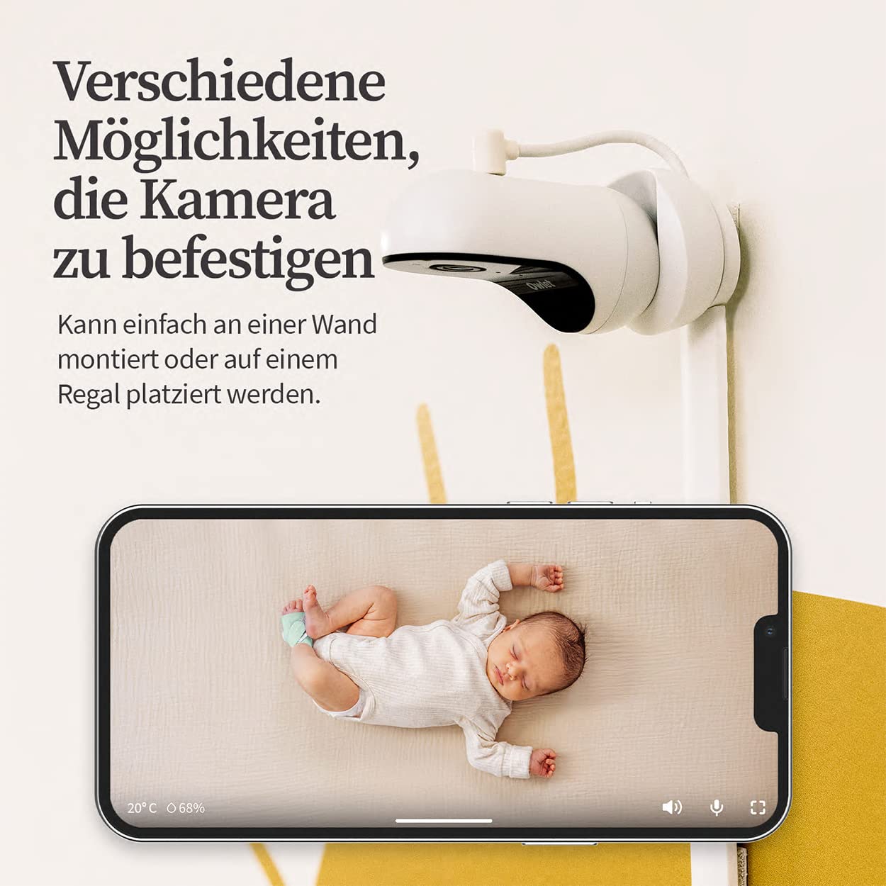 Owlet Cam 2 - Babyphone mit Kamera - mobiles Videobabyphone- steuerbar via App, reagiert auf Bewegung und Weinen des Babys, Weiss … selte HD-Videos - mit Smartphone abrufbar, Weiss