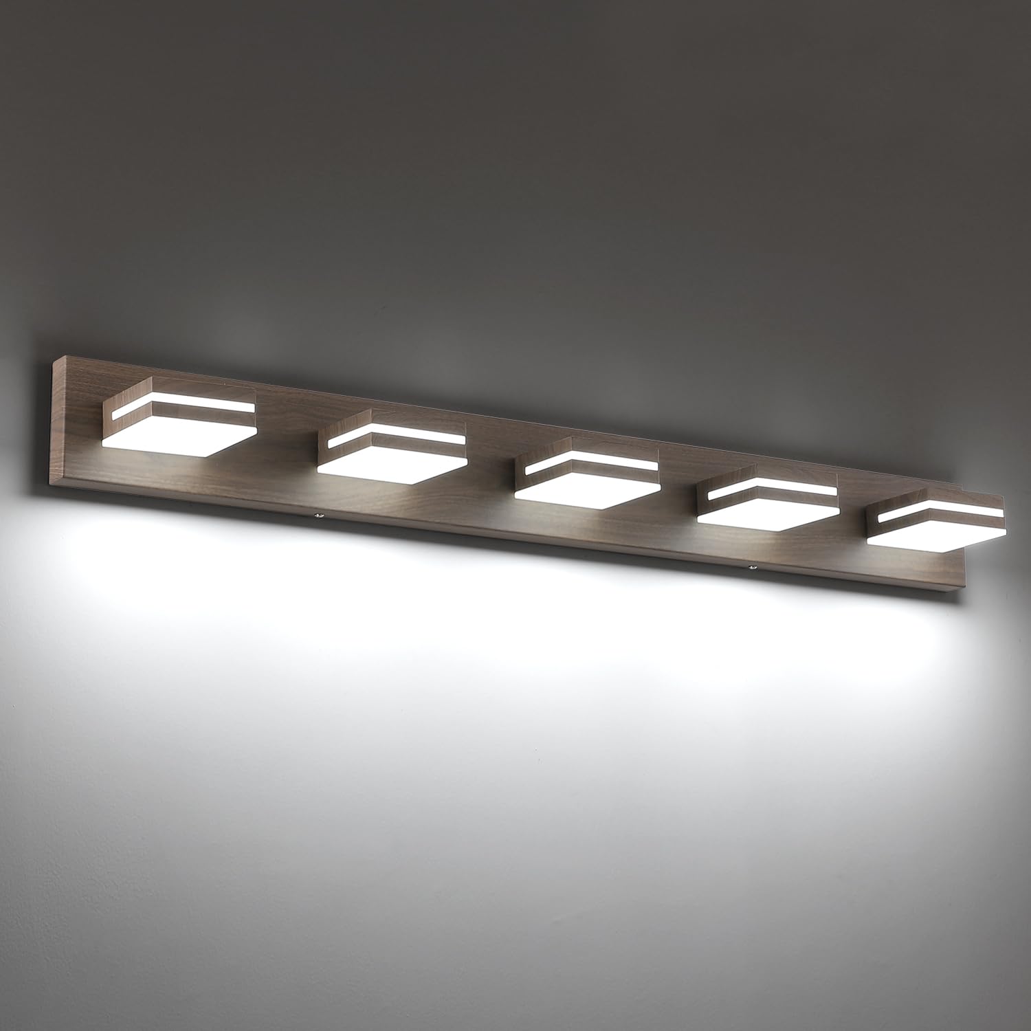 SineRise LED Modern Bathroom Vanity Light Fixtures, Modern Acrylic Bathroom Wall Lighting Fixtures Over Mirror, 5-Light, 40-Inch, Brown, 100%-0% White