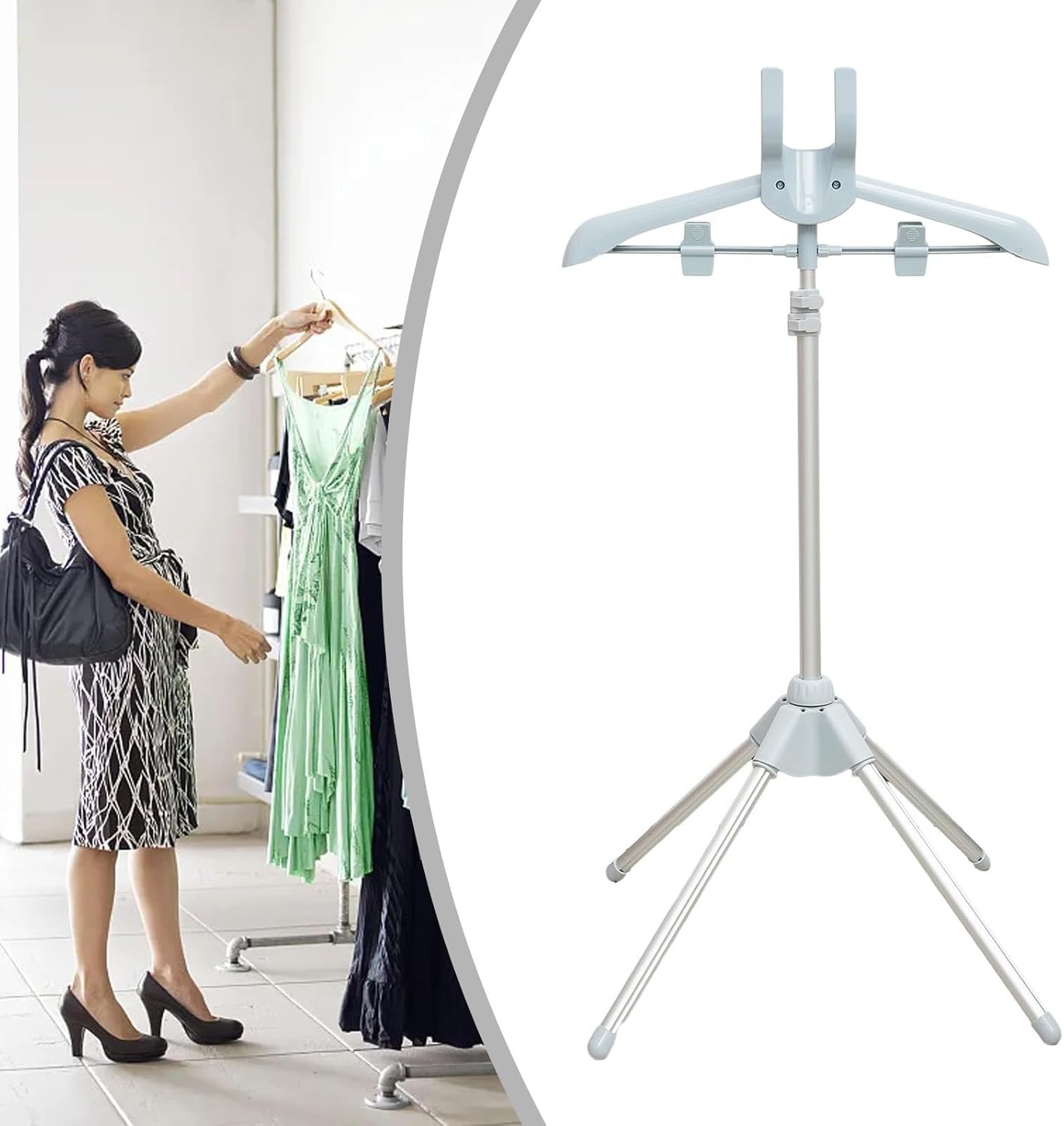 Handheld Garment Steamer Stand, Adjustable 63" Portable Clothes Steam Rack with Clips, 360° Rotating Hanger for Pants Skirts, Collapsible Aluminum Alloy Ironing Pole for Home Travel(grey)