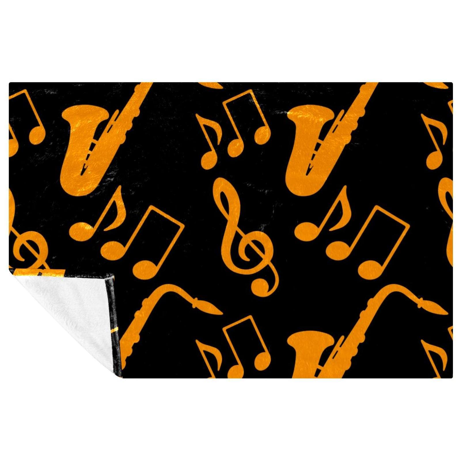 Couverture musique douce idée cadeau saxophone doré pour mélomane lit canapé