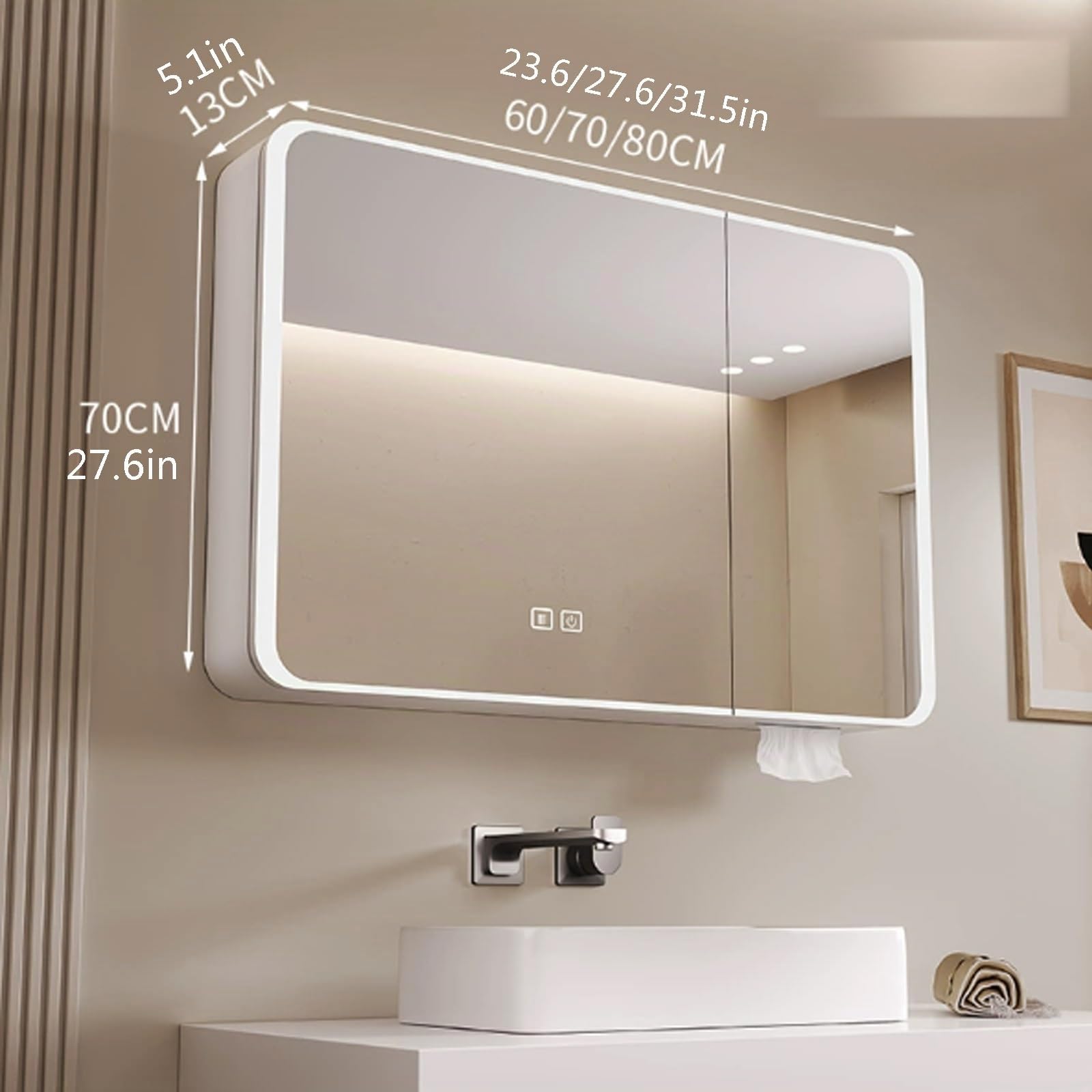 Moderna Armario Espejo Baño con Luz LED, Aluminio Rectangular, Antivaho, Maquillaje Inteligente, Sensible al Tacto ( Color
