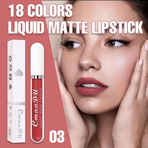 Vista 21 de evpct Juego de 6 lápices labiales líquidos mate para mujer, color ciruela oscuro, vino, rosa, malva, rojo, nude, rosa, labiales, mate, 24 horas, 1