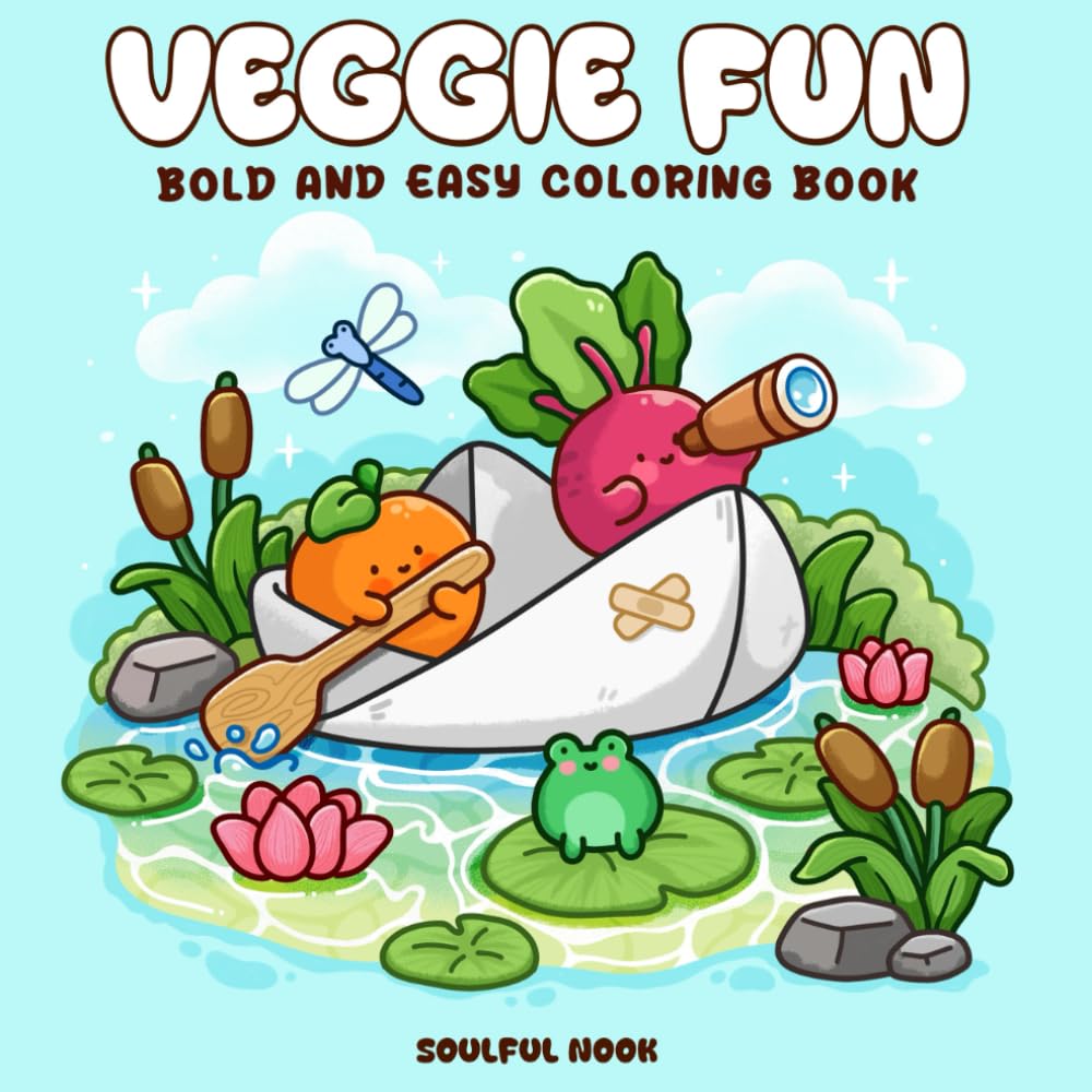 Veggie Fun: A Bold & Easy Coloring Book for Adults and Teens Featuring Cute Fruits and Vegetables Illustrations for Relaxation and Creativity