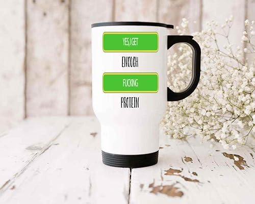 Miniatura 3 de Vegetarian and Vegan Gift, Christmas Present for Uncle - Yes I Get Enough Fcking Protein, Ideal for Plant-based Eaters - 14 Oz White Stainless Steel